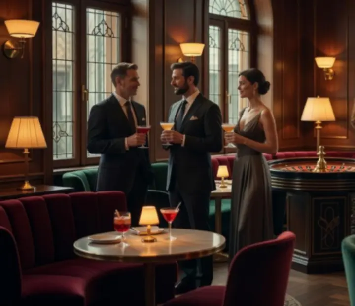 Wieczorny koktajlowy lounge z gośćmi przy eleganckim barze