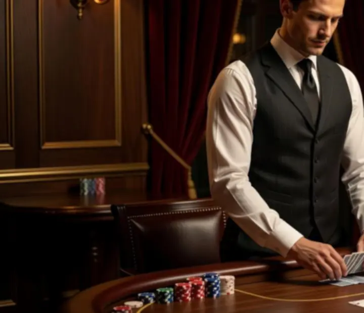 Doświadczony krupier prowadzący wieczór pokerowy